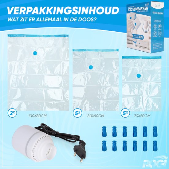 Vacuümzakken voor Kleding en Dekbedden | Luvego | 13-Pack | Met pomp