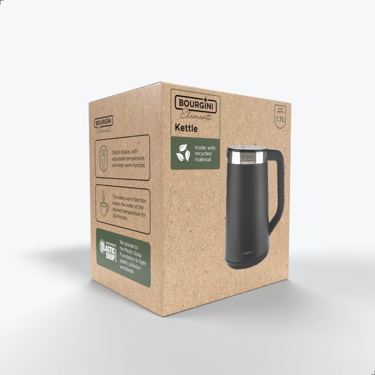 Bourgini Elements - Digitale Waterkoker - Zwart - 1.7 liter inhoud - GRS gecertificeerd gerecyclede materialen — afbeelding 6