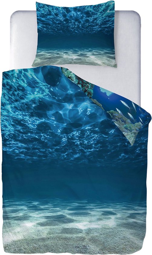 Ulticool - Dekbedovertrek - Beddengoed Dolfijn Zee Aquarium Vissen Dieren – 140 x 200 cm - Kussensloop 60 x 70 cm - voor Dekbed 1 Persoons Kamer – Decoratie Blauw - Cadeau Tiener Jongen Meisje - Sinterklaas voor Grote Kinderen - Kerstpakket