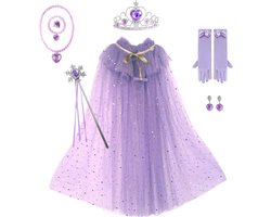 Joya Kids® Verkleedcape met Accessoires Paars | Prinsessencape | Cape Set | prinses jurk | Unicorn | Meisje Verkleedset | Carnvalskleding Meisjes | Met Kroon, Staf, Handschoenen en Sieradenset