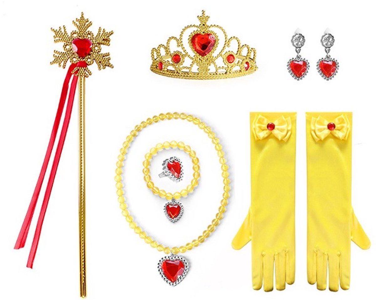 Joya Kids® Verkleedcape met Accessoires Licht Geel | Prinsessencape | Cape Set | Unicorn | Meisje Verkleedset | Carnvalskleding Meisjes | Met Kroon, Staf, Handschoenen en Sieradenset — afbeelding 8