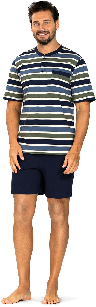 Comte - Heren Shortama - Zomer - Katoen - Blauw Groen Gestreept - Maat XXL