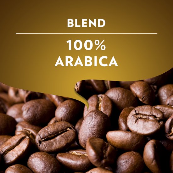 Close-up van geroosterde koffiebonen. Blend: 100% Arabica.