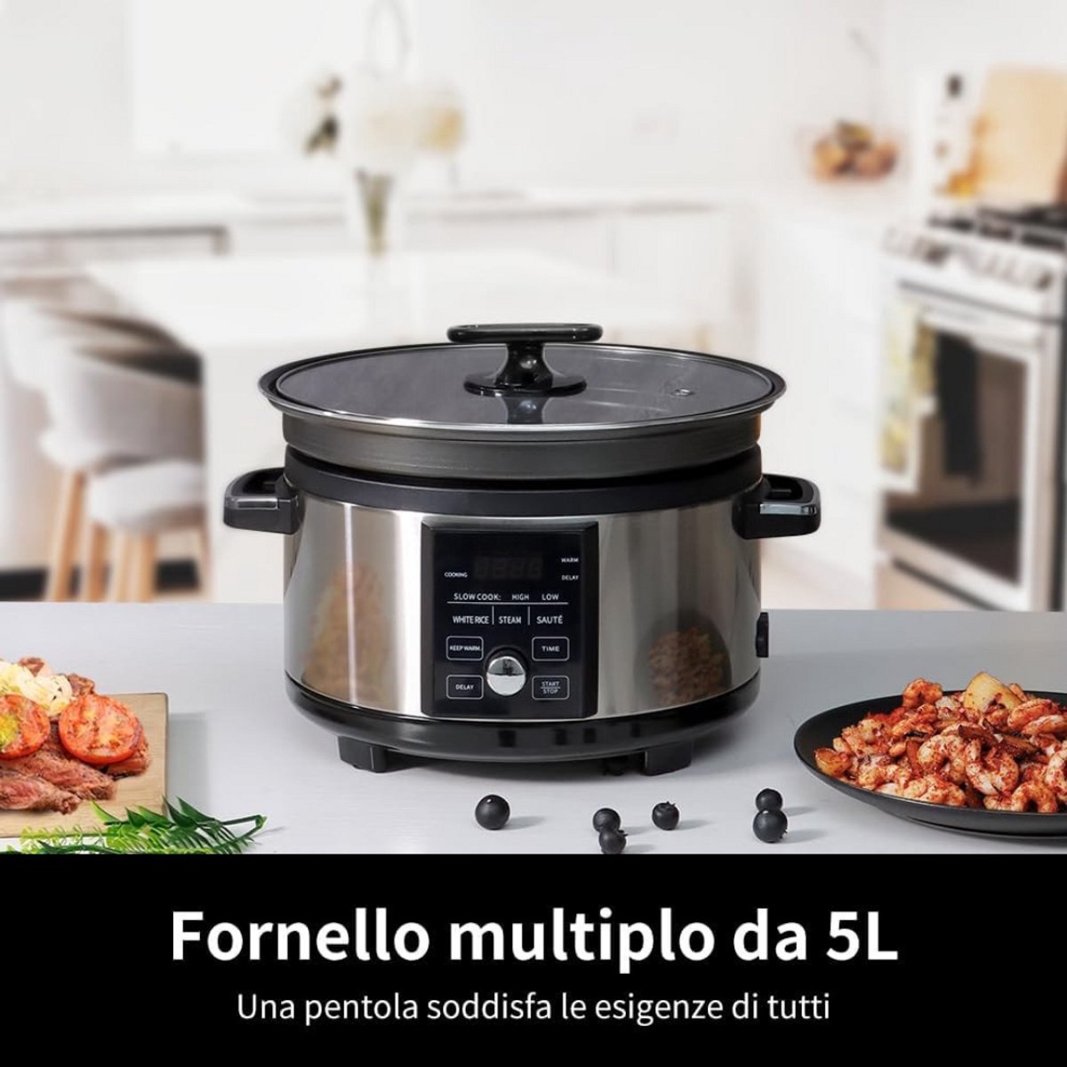 Afbeelding 2 van Slowcooker Met Timer - Digitale Slowcooker Met Timer - Programmeerbare Slowcooker - Hotpot - Elektrische Slowcooker - Binnenpan - Keramische Binnenpan - Timerfunctie - Warmhoudfunctie - Snelkookpan - Rijstkoker - RVS