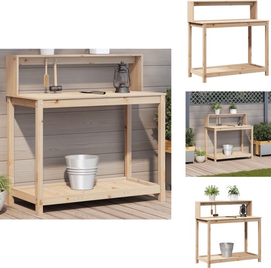 vidaXL Oppottafel met schappen 108x45x86,5 cm massief grenenhout wit