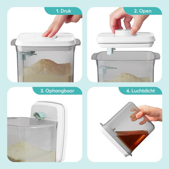 Ankou-Anti-UV versie- Vacuum Luchtdichte Babyvoeding- & Bewaarcontainer (1000ml) met drukknop -UV bescherming– inclusief maatschep - Rond - BPA vrij- melkpoeder container bewaardoos-reisbox-bewaarbus van ANKOU — afbeelding 4