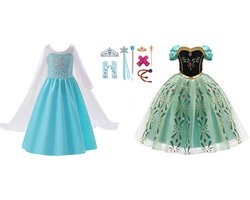 Het Betere Merk 2 x prinsessenjurk meisje - 110/116 - Frozen verkleedkleding - inclusief prinsessen accessoires - verkleedjurk meisje - Elsa kleed