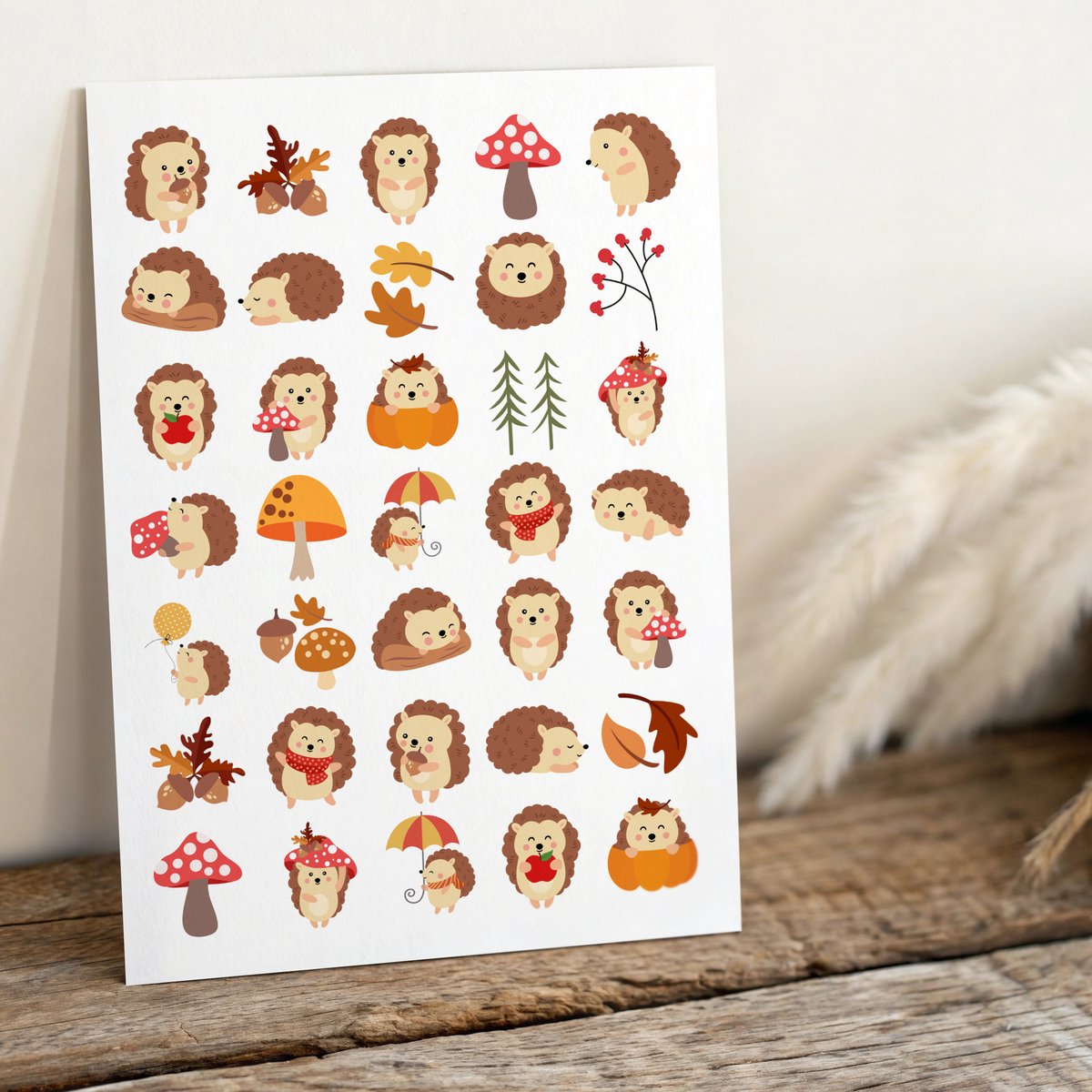 Egeltjes Stickers - 3 Stickervellen - Stickers Herfst - Knutselen Herfst — afbeelding 3