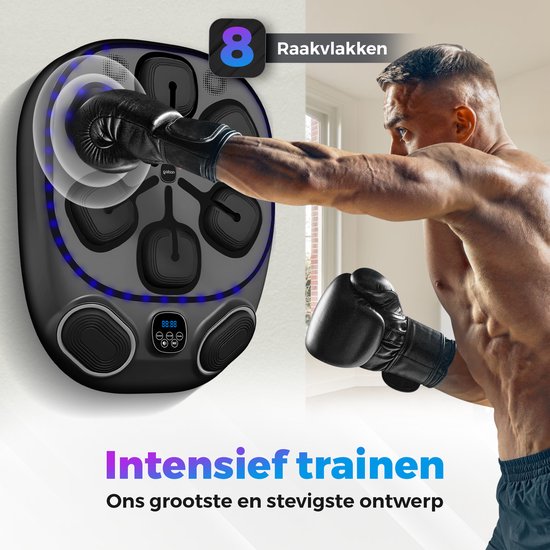 Man met bokshandschoenen slaat op de Gatson Pro Boksmachine. Intensief trainen met het grootste en stevigste ontwerp.