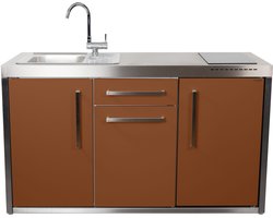 Minikeuken BeNeLux Stengel MO150 S voorgemonteerde metalen outdoor keuken met koelkast - inductie kookplaat - water en electriciteits aansluiting inclusief alle toebehoren - Lava Bruin