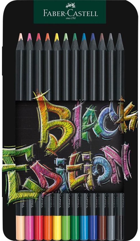 Set Faber-Castell potloden en kleurpennen met 'Black Edition' graffiti.