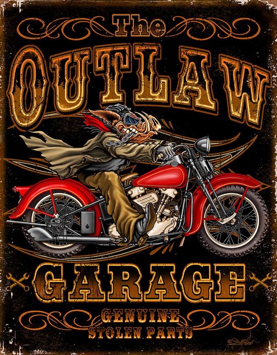 The Outlaw Garage . Metalen wandbord 31,5 x 40,5 cm.