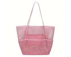 Strandtas - Mesh Tote Bag voor dames Waterdichte zwembadtas voor reizen Familie zwembad Strandvakantie Cruise Essentials - Roze