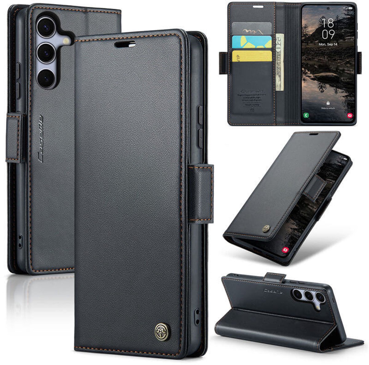 CaseMe Wallet Case met RFID Bescherming en Magneetsluiting voor Galaxy S25 / S24 _ Zwart