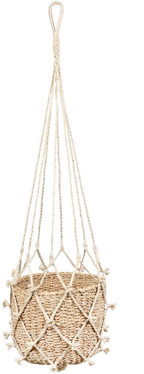 Natural Living plantenpot aan macrame touw - plantenhanger - zeegras pot - H110 cm - D25 cm - woonaccessoires