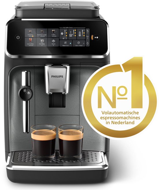 Philips 3300 Series - Espressomachine - 5 Warme & Koude Dranken - Melkopschuimer voor Cappuccino - 40% Stiller - AquaClean Filter - Volautomatisch - Zwart & Zilver - EP3329/70