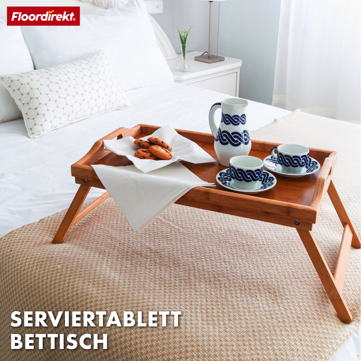 FLOORDIREKT Utah Bed Dienblad - Dienblad met Pootjes - Houten Dienblad - Gemaakt van Bamboe - Ontbijt Dienblad voor Bed - Multifunctioneel Opvouwbaar - 50 x 30 x 23 cm — cadeau in Koken & Dineren - foto 2