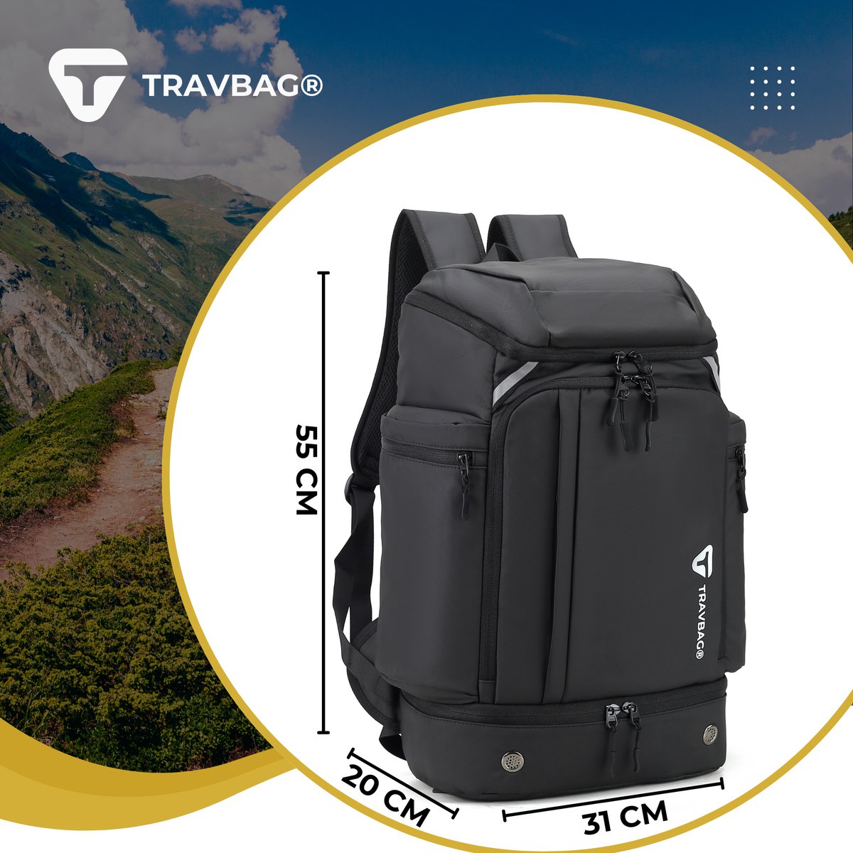 TRAVBAG® PIONEER - Rugtas - Rugzak - School Tas - 50 Liter - Thermo vak - Koel vak - Meerdere kleuren - Backpack Reistas - Draagcomfort - Functioneel - Anti diefstal - Laptop - 17 inch - Waterafstotend - USB Oplaadpoort - Schoenen vak – foto 8
