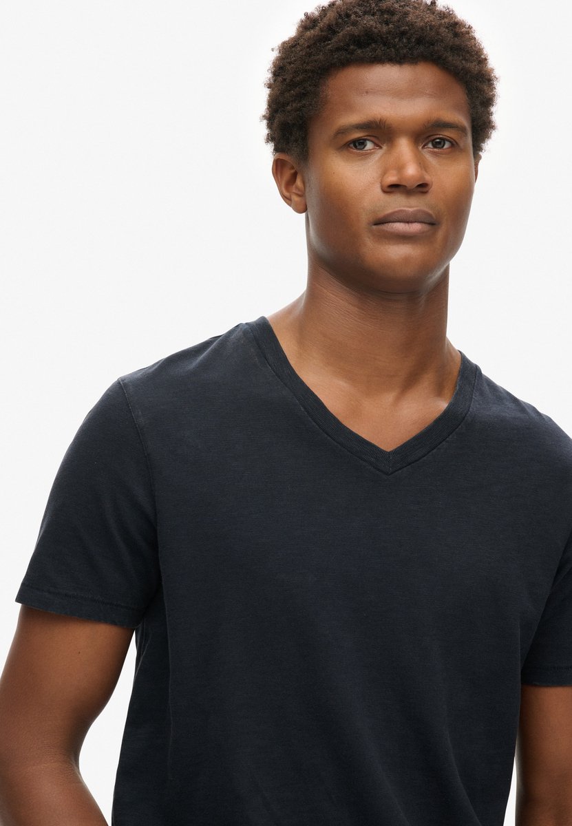 Superdry Slub-T-shirt met V-hals en korte mouwen Heren T-shirts Marineblauw