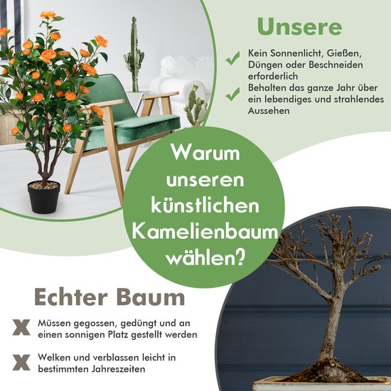 COSTWAY 150 cm Kunstboom met Bloemen, Kunstplant in Pot, Kamerplant met