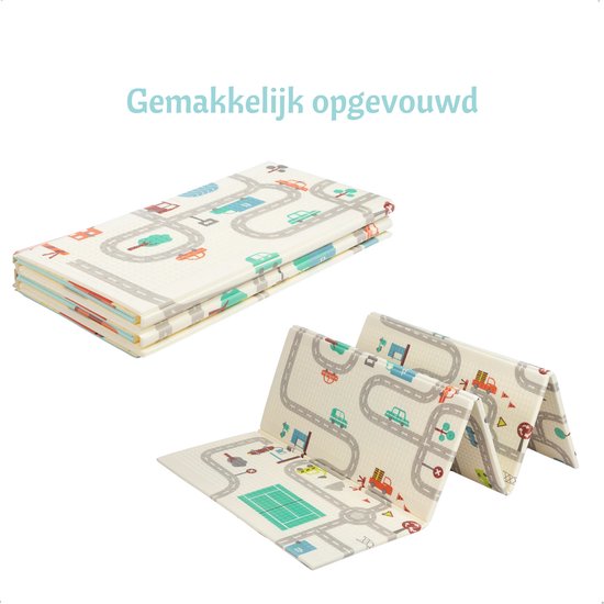Voiture - Tapis de jeu - Tapis de jeu - Tapis de jeu Bébé - Tapis de jeu Bébé - Tapis de jeu en mousse - 150 x 200 cm - Pliable - Sac de rangement inclus - Tapis de jeu pour voiture
