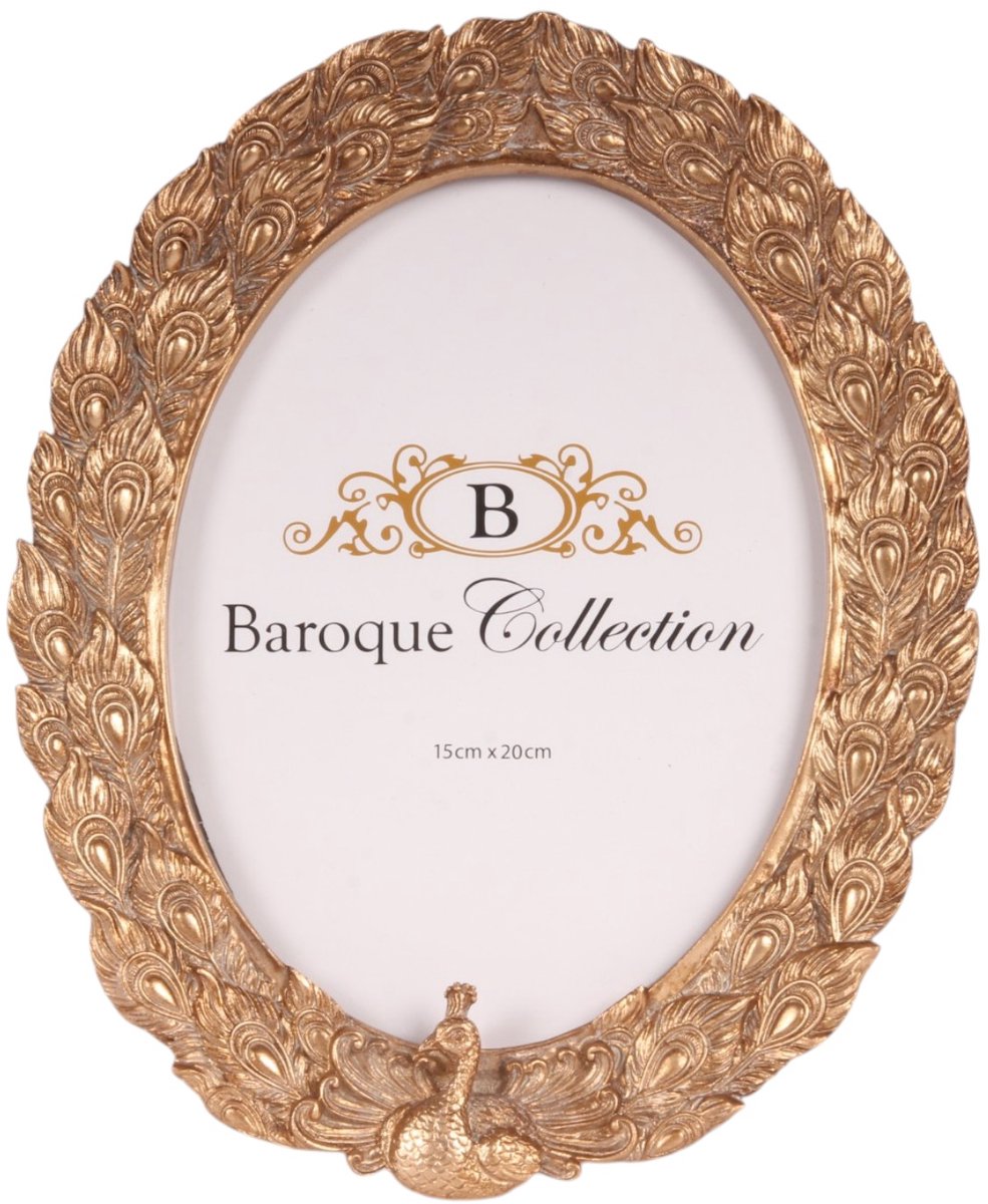 Baroque - Fotolijst - Fotolijst Pauw 15x20 cm - Goud - Resin - Ovaal - Staand - 26x21x3 - Polyresin