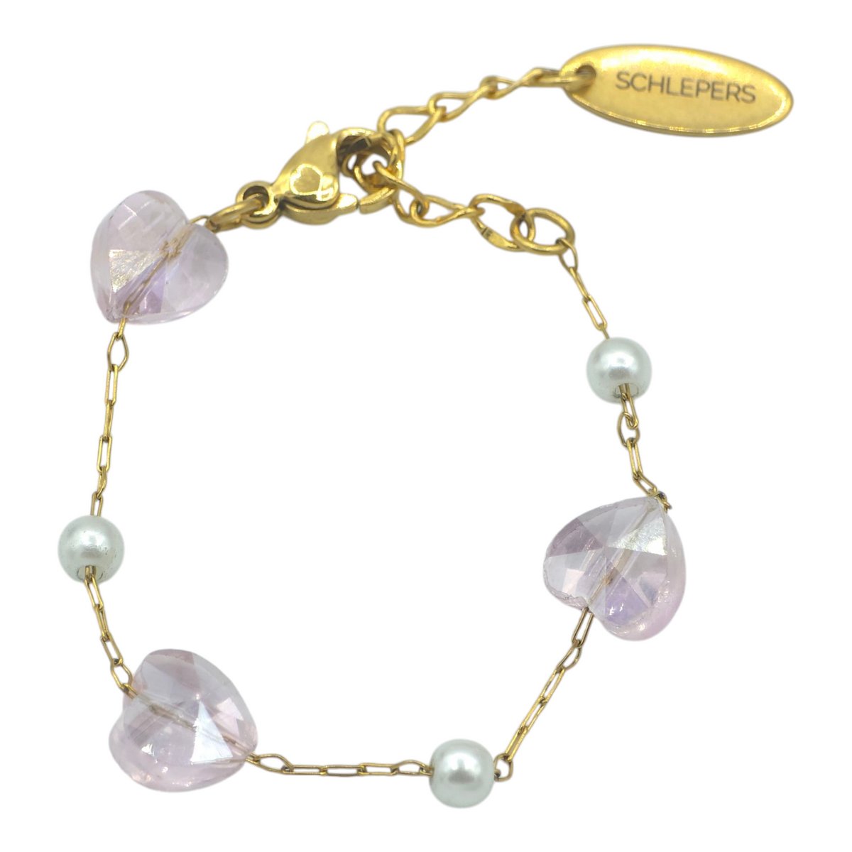 Goldplated armband voor meisje / kleuter - Roze hartjes - Kleine maat - 12 + 3 cm
