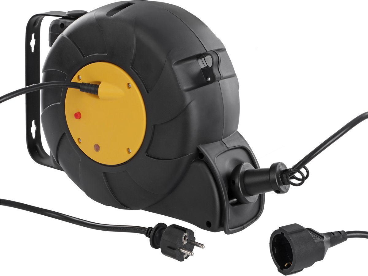 Q-Link kabelbox - oprolautomaat - randaarde - 3 x 1.5 mmÂ² - 15 m - zwart/geel