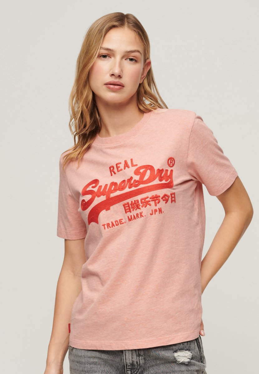 Superdry T-shirt met geborduurd Vintage logo Dames T-shirts Abbey Peach Heather