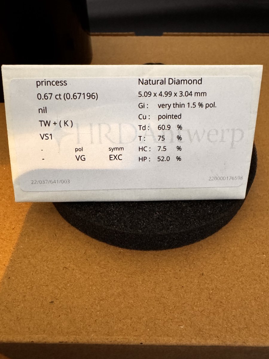 0,67 ct natuurlijke diamant princess geslepen K - VS1 kleur en zuiverheid met certificaat en verzegeld (zei certificaat)