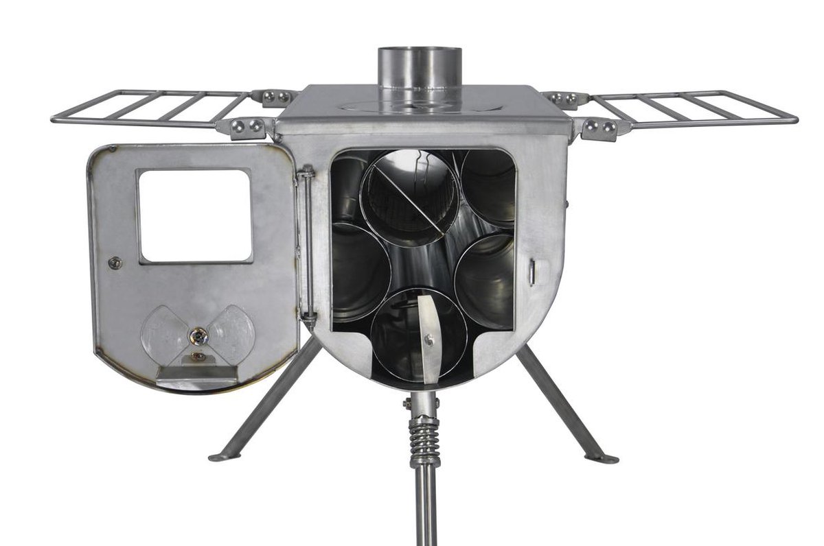 Winnerwell Woodlander Large Tentkachel – 4 kW RVS Houtkachel met Kookplaat – Inclusief Schoorsteen, Vonkenvanger en Kacheldoorvoer