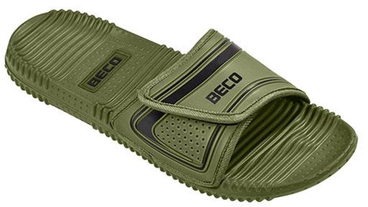 BECO badslippers - unisex - klittenband - olijfgroen/zwart - maat 46