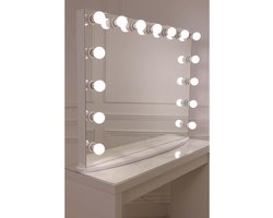 Bright Beauty Vanity hollywood make up spiegel met verlichting - XL - 100 x 85 cm - dimbaar - zonder rand - wit - hoogwaardig gespoten MDF