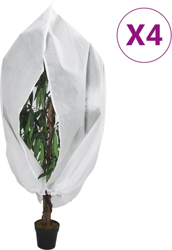 BigKing 4 stuks plant vorst cover, vorstbescherming plantenhoezen, plant fleece vorstbescherming, 80 x 120 cm tuin fleece plantenbescherming met trekkoord voor winter plant vorst