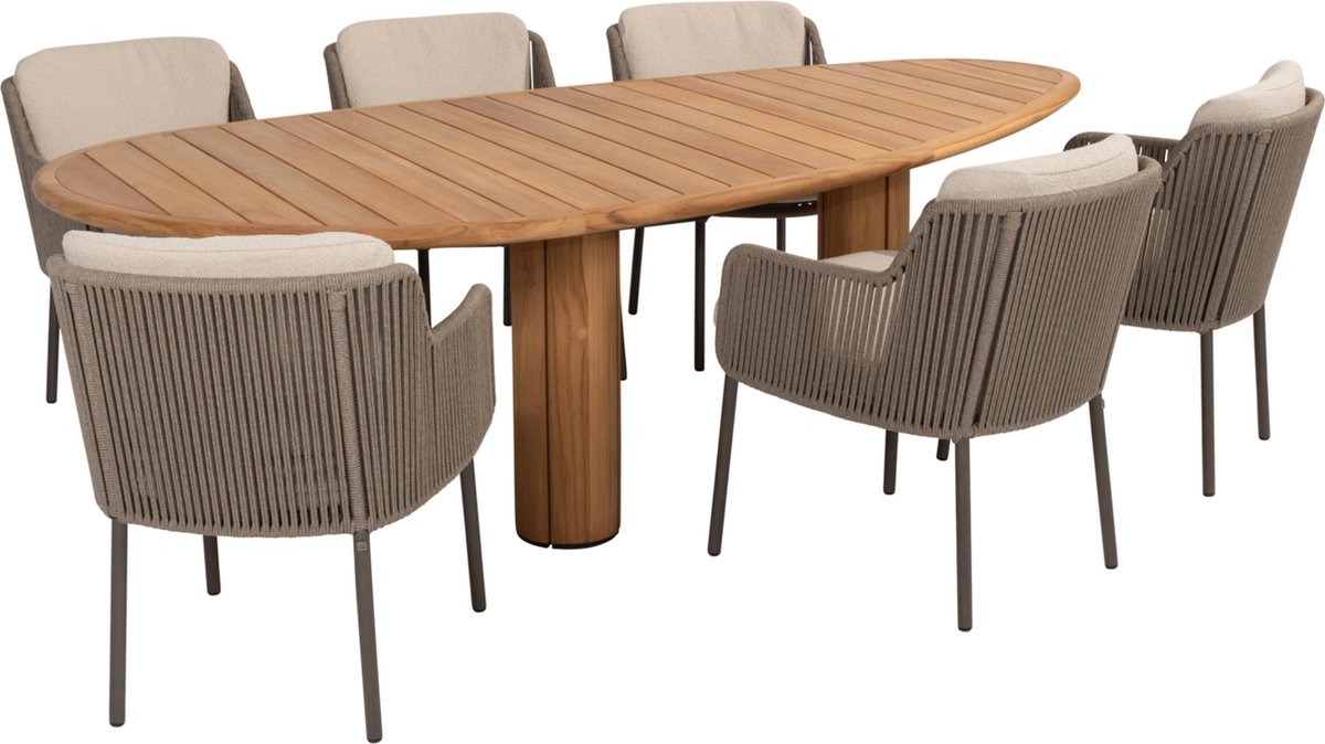 Corsica Bernini dining tuinset 240x130xH75 cm 7 delig teak pebble terre 4 Seasons Outdoor