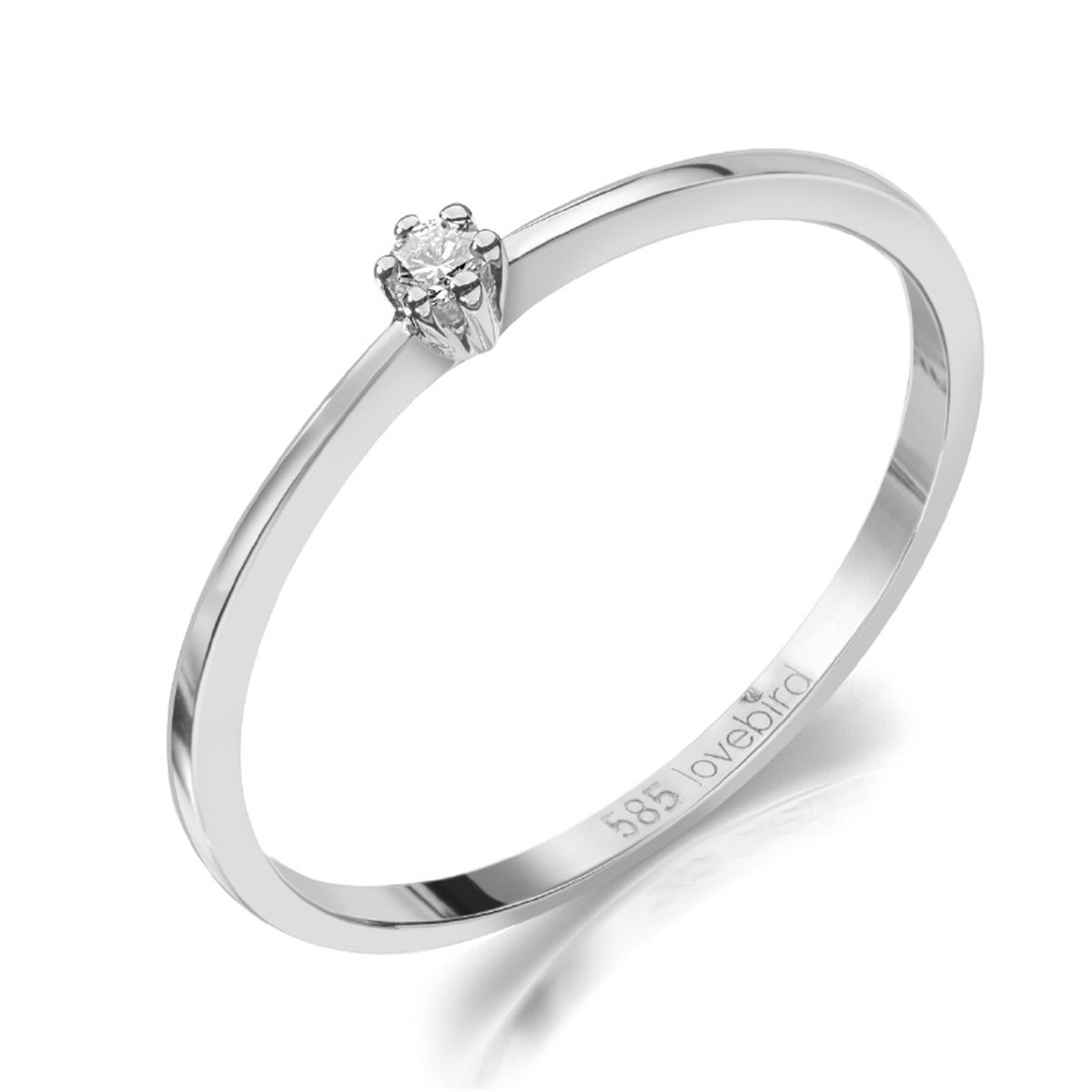 Lovebird LB120 - Witgouden damesring met briljant - Dames - Maat 50 - Diamant - 2 mm - Briljant Geslepen - 0,03 Karaat - 14 Karaat - Witgoud
