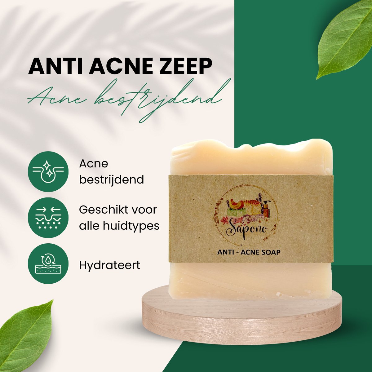 Goedkoopste SAPONO | Anti Acne zeep | Acne | 100 Natuurlijk | Gezichtsreiniging | Lichaamsreiniging | Body wash | Handzeep | Douchezeep