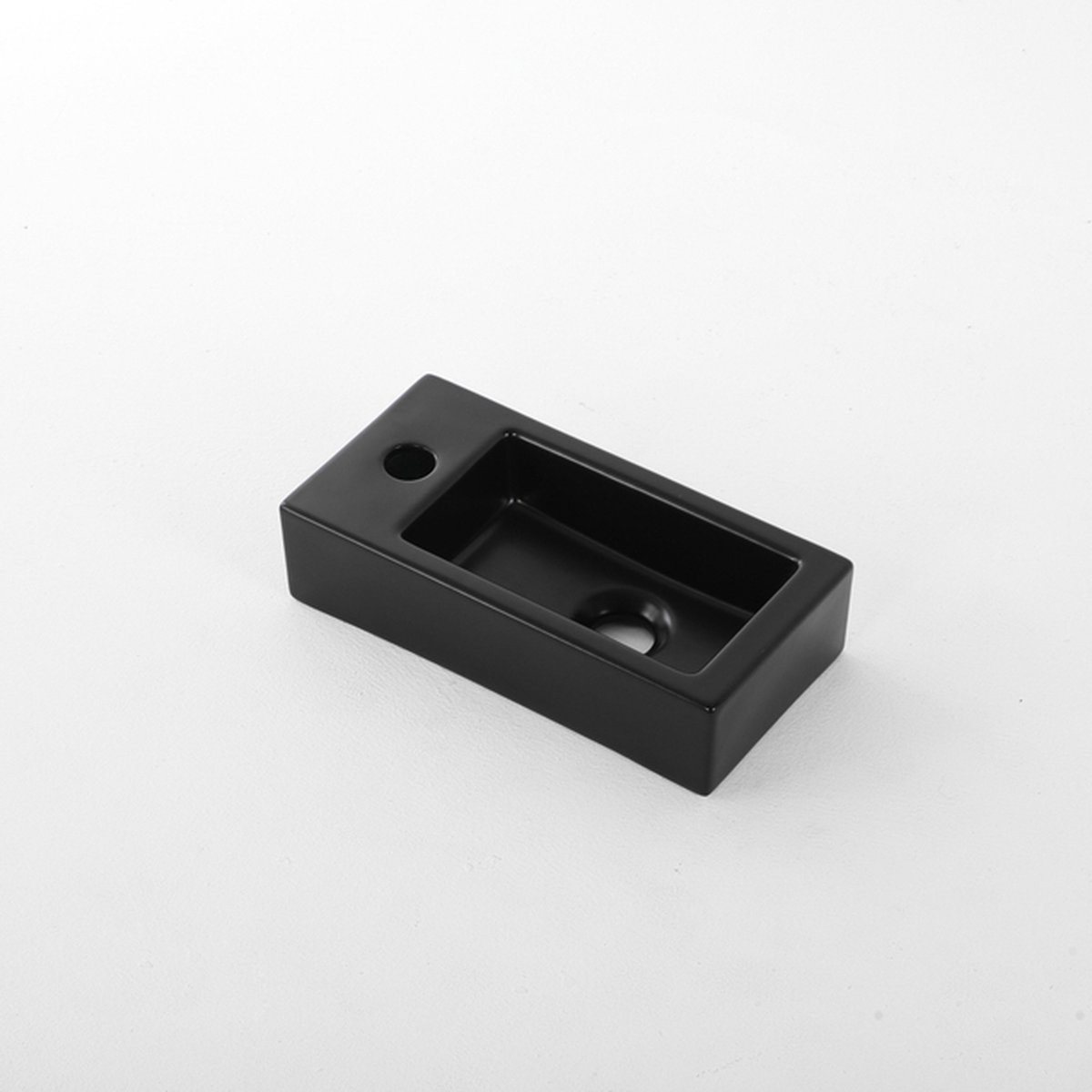 QeramiQ Dely Fontein - 38x18.5x9cm - keramiek - kraangat links - Mat Zwart