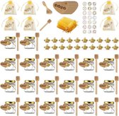 Zeshoekige Mini Glazen Honingpotten Set van 20 Glazen Honing Containers met Houten Lepels en Gouden Deksels - Geschenkzakje en Sticker