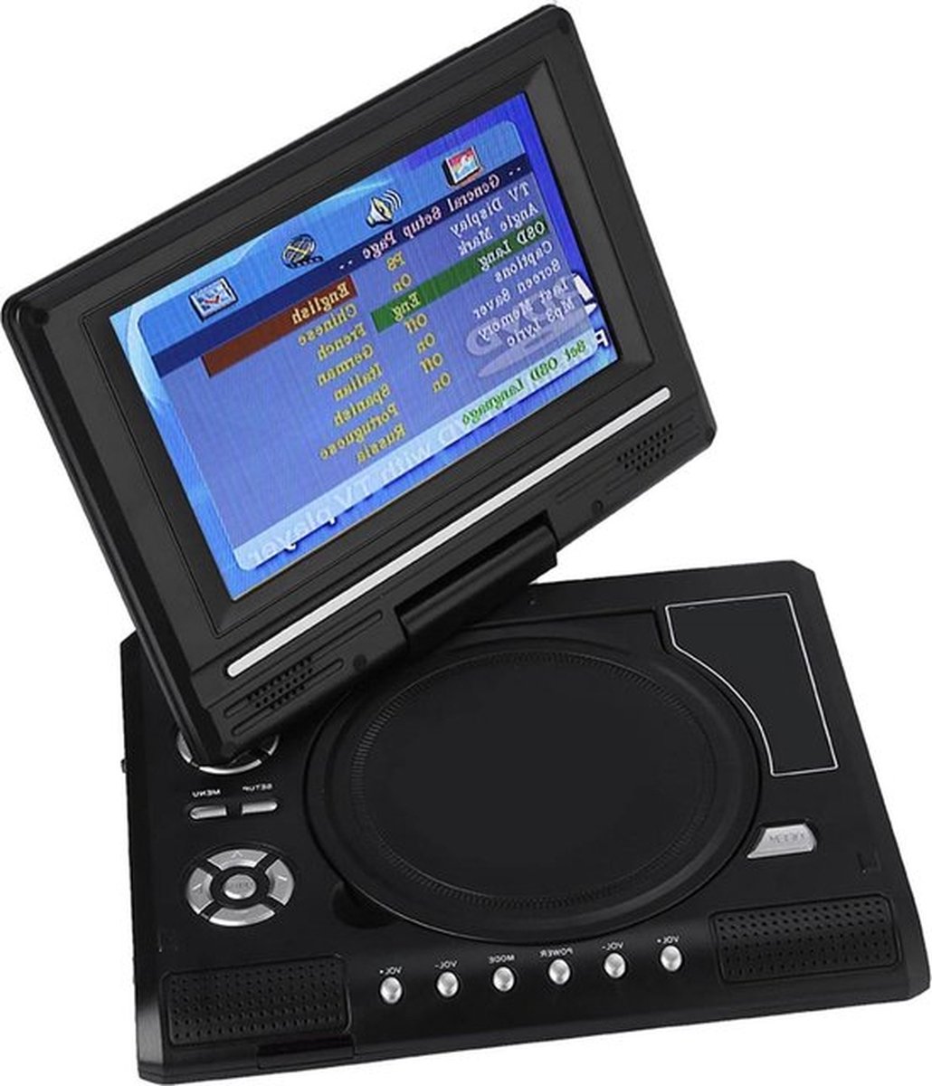 Image of 7 Inch 270 Graden Draagbare DVD-speler - Draaibare Mobiele DVD-speler - Mini-tv-speler - Compatibel met AVI EVD - DVD SVCD - VCD - CD - CD R RW - Zwart - 100 240V EU-stekker