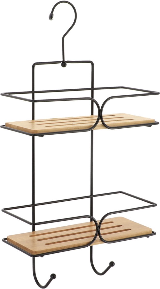 Tendance Badkamer organizer - zwart - metaal/hout - 3 lagen - 50 x 25 x 11 cm - doucherek