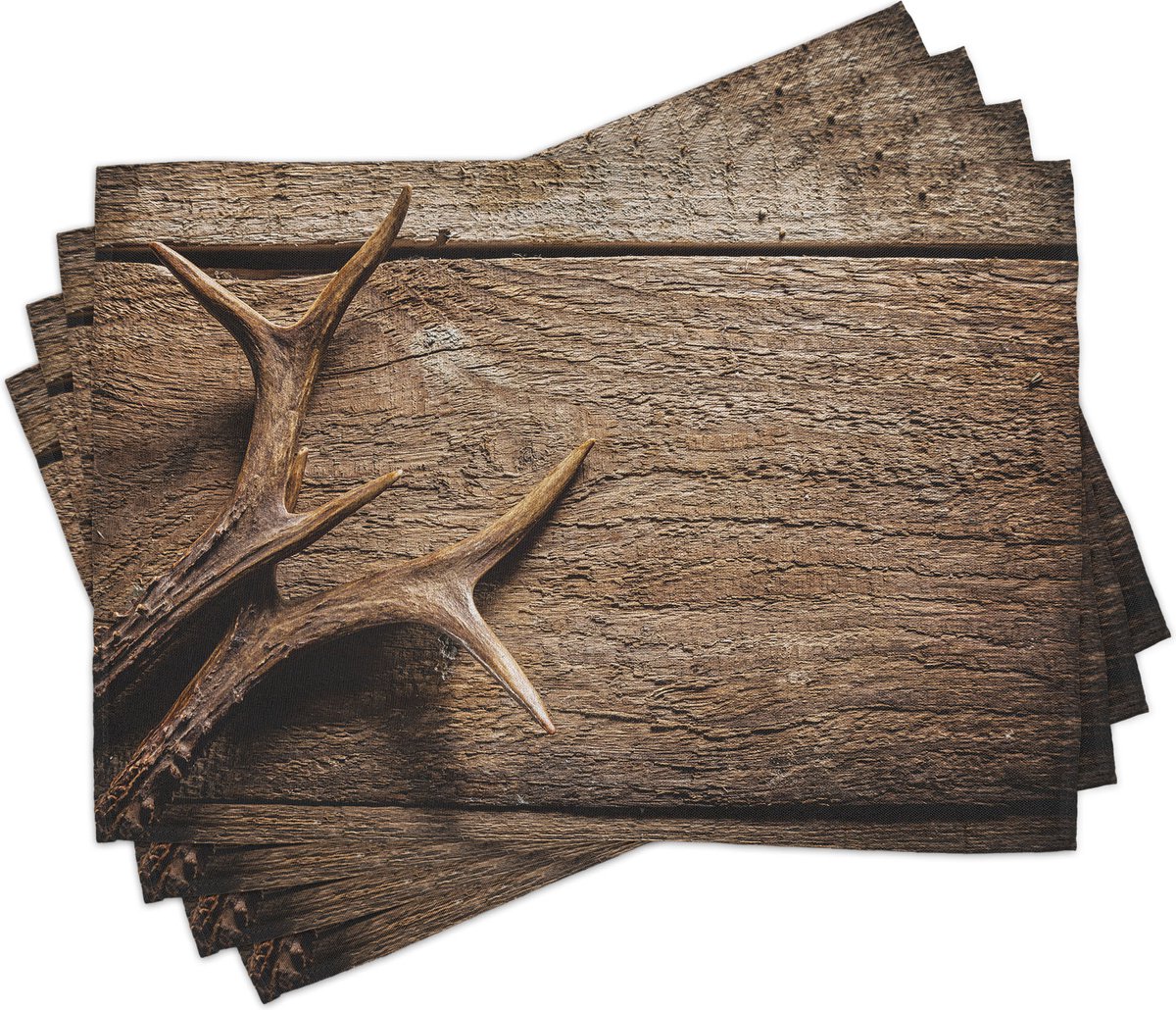 New Bed Rendier Houten hert rustiek gewei Set van 4 Placemat voor Eettafel, Wasbare Stof met Antislip Achterkant