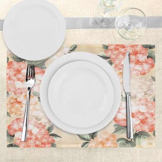 Set de 4 sets de table à manger à motif floral New Bed avec fleurs d'hortensia en fleurs, tissu lavable avec dos antidérapant