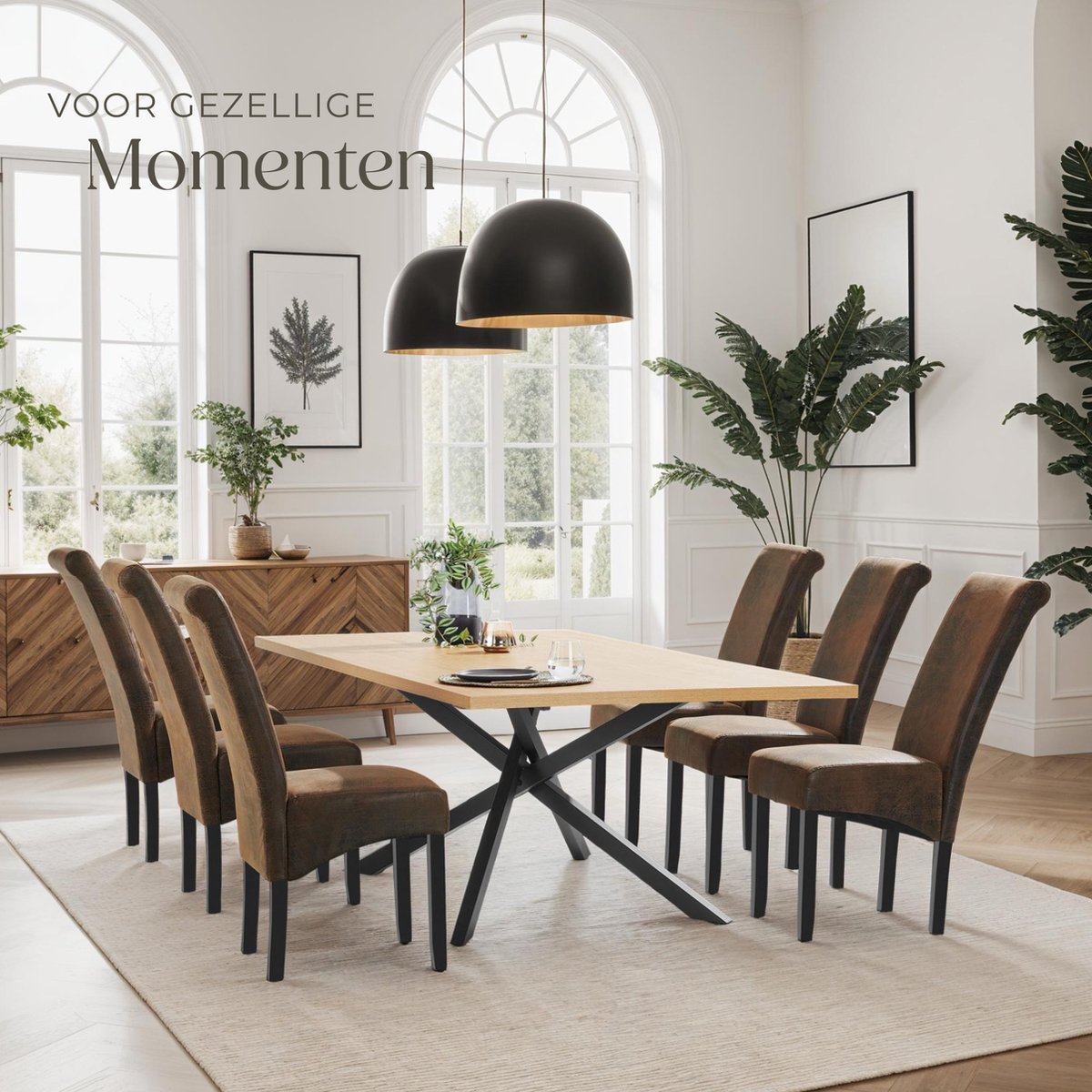 tectake® Eetkamerstoel - Comfortabele kunstleren stoel met hoge rugleuning - Keukenstoel voor keukentafel - Gestoffeerde keukenstoel - Diverse kleuren en sets - Maximale belasting 120 kg - Afmeting (LxBxH) 44 x 63 x 106 cm - Set van 4 - Antiek bruin – foto 3