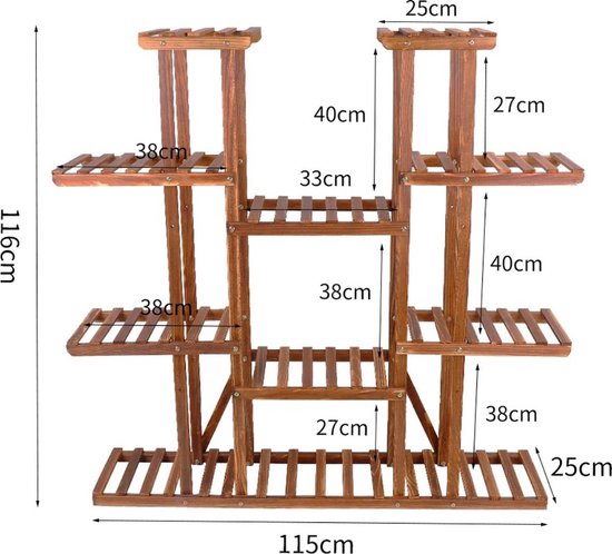 Support à plantes - Support à Plantes - Escaliers à Plantes - Meubles à plantes - Armoire à Plantes - Support à fleurs - Avec 11 couches - Bois - 115 x 25 x 116 cm