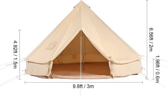 Tent - Tipi Tent - Bell Tent - Camping - Safari - Outdoor - 2-4 Personen - 3x3m - Waterdicht - Inclusief Opbergtas van Lumaland — afbeelding 3