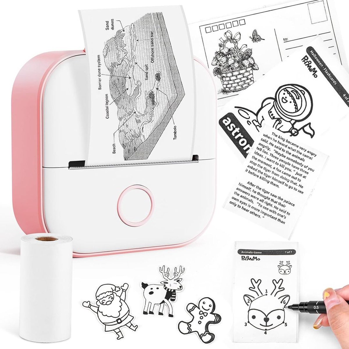 DailySupplies® Fotoprinter - Mini Printer - Pocket Printer - Mobiele Printer Draadloos - Makkelijk Printen via Telefoon - Wit met Roze