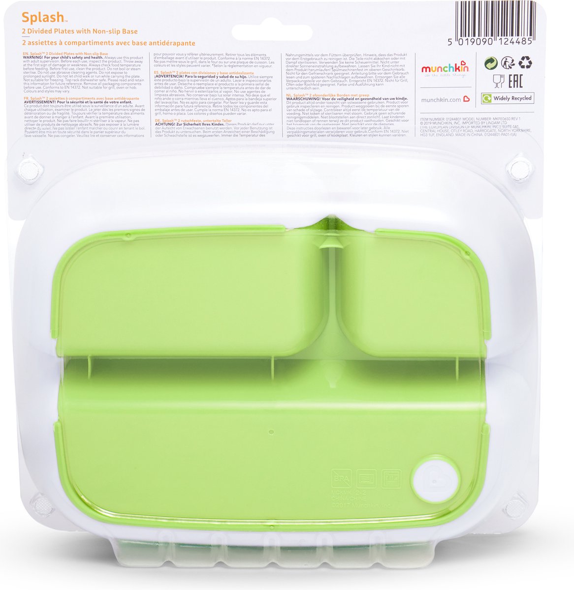 Munchkin Anti-Slip Borden Met 3 Vakken - Splash - Vaatwasser- en Magnetronbestendig - Per 2 Stuks - Kinderbordjes - Groen/Blauw — afbeelding 6