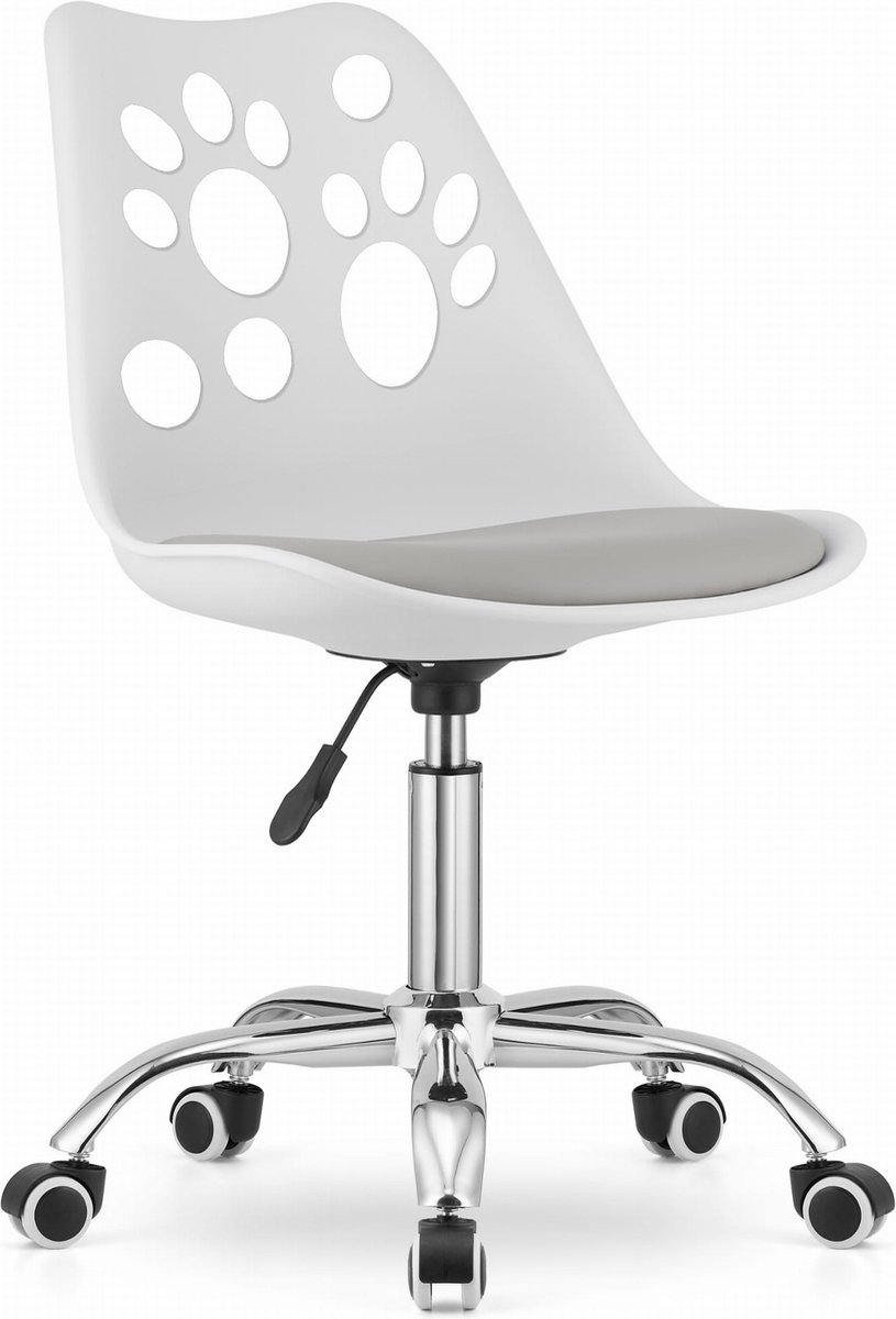 PRINT Bureaustoel Wit-Grijs, Modern Ergonomisch Design, Verstelbare Zithoogte, Chromen Basis, Geschikt voor Kinderkamer, Thuiswerkplek of Kantoor, Max. 110 kg