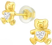Joy|S - Zilveren beer oorbellen - kristal hartje - 8 x 9 mm - sterling zilver 925 gold plated